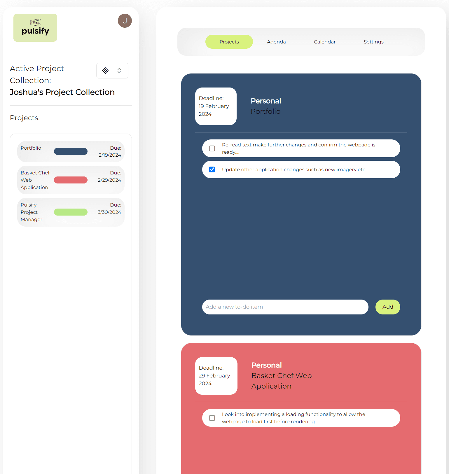 Image of the Pulsify Project Management Web App